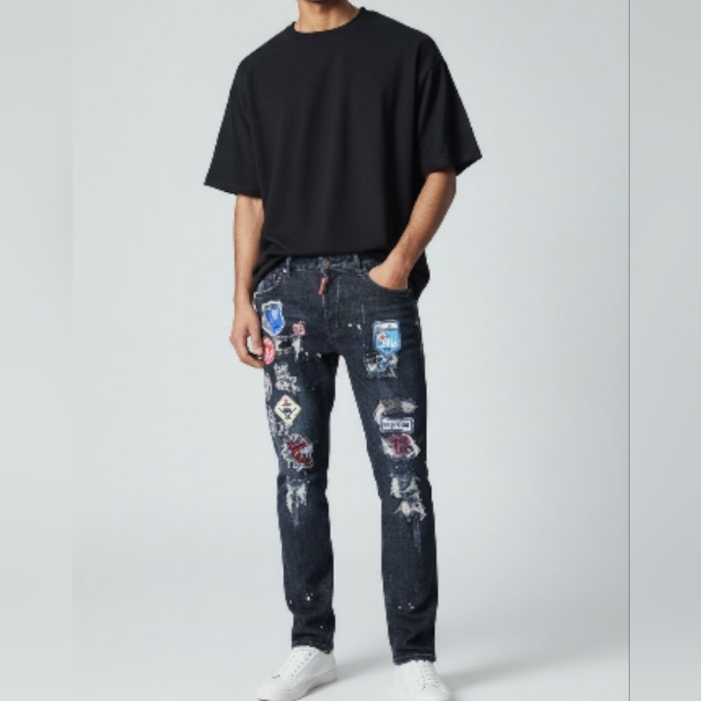 Dsquared2 Kenny Patchwork Made in Italy Black Skinny Jeans